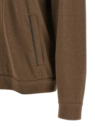 Brunello Cucinelli Cotton And Silk Zip-up Hoodie In Brown