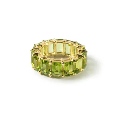 German Kabirski Women's Gold / Green Ravel 925 Sterling Silver Ring Of Natural Octagon-cut Peridots In Multi