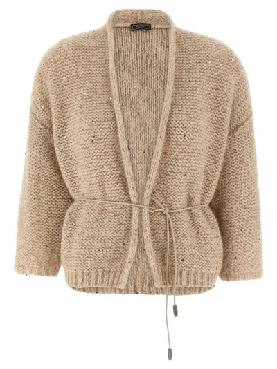 Peserico Sequin-embellished Belted Cardigan