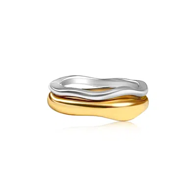 Mg Jewelry Women's Gold / Silver Two Tone Double Stacked Wave Rings - Thick Gold In Multi