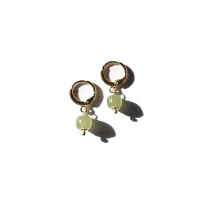 Seree Women's Gold / Green Berry Small Hoop With Green Bead Earrings In Multi