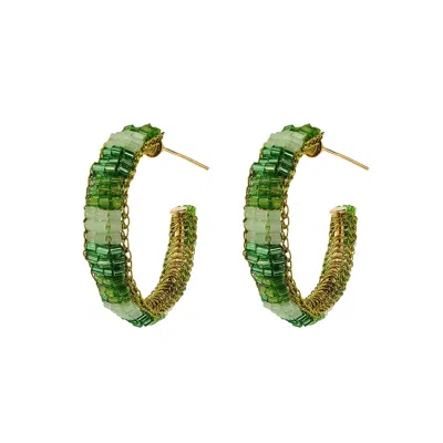Lavish By Tricia Milaneze Women's Green / Gold Jade Green Mix Maya Hoops Handmade Crochet Earrings In Multi