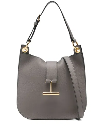 Tom Ford Small Tara T-bar Leather Shoulder Bag In Gray