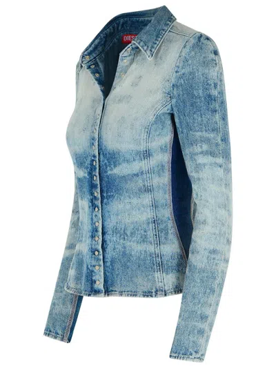 Diesel Shirt In Distressed Honeycomb Denim In Blue
