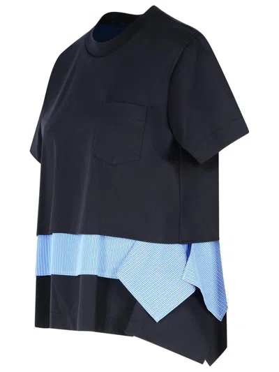 Sacai Pocket Asymmetrical Hem T-shirt In Blue