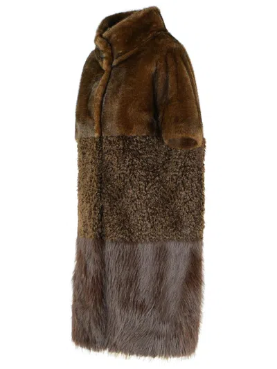 Bully Brown Polyester Faux Fur Coat In Brown