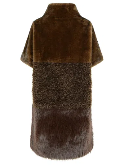 Bully Brown Polyester Faux Fur Coat In Brown