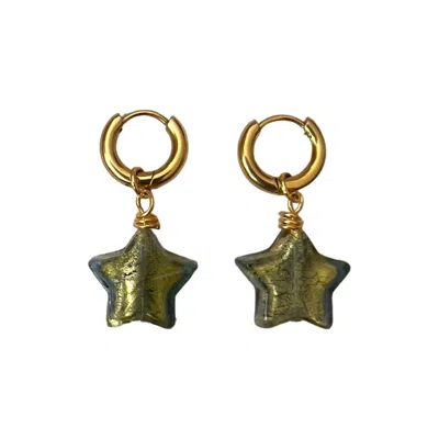 Sccollection Women's Lille Glass Star Earrings - Olive Green In Green