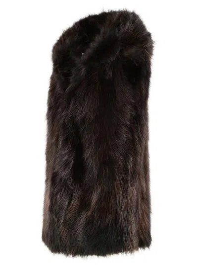 Bully Raccoon Cacao Fur Coat In Brown