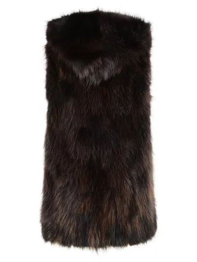 Bully Raccoon Cacao Fur Coat In Brown