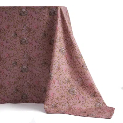 Sophie Williamson Design Green / Pink Large Square Tablecloth In Dusty Pink With Shell And Seaweed Print In Pink
