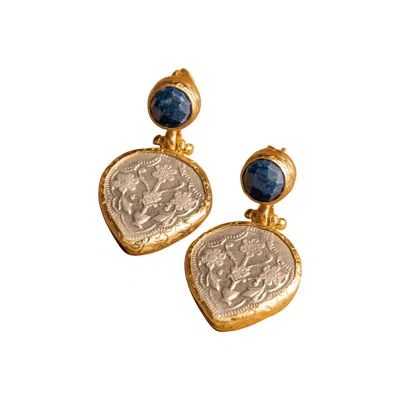 Roz Women's Blue / Gold Hala Earrings In Gold