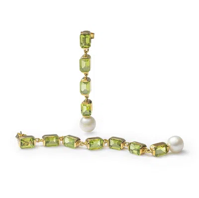 German Kabirski Women's Green / Gold Vera Asymmetric Silver Earrings With Peridot & Pearl Plated In 18k Gold In Multi