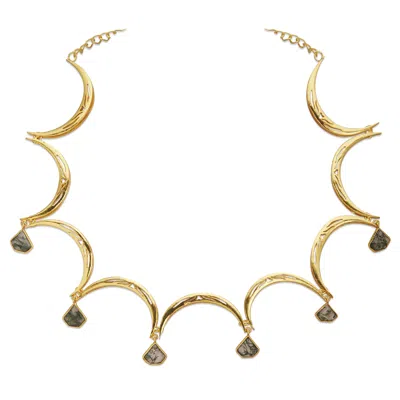 Dhwani Bansal Women's Gold / Green Gold Tila Necklace With Moss Agate In Gold