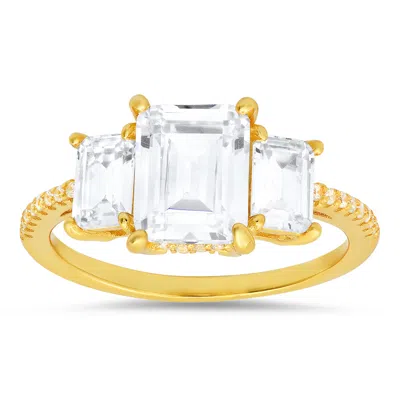 Kylie Harper Women's Gold Three Stone Emerald Cut Diamond Cz Statement Ring In Gold