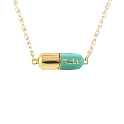 Kris Nations Women's Green / Blue Big Chill Pill Chain Necklace Turquoise & Gold Filled In Multi
