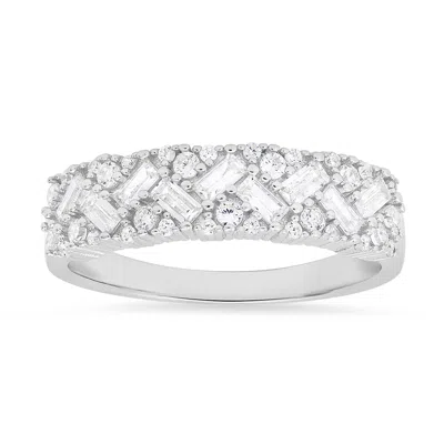 Kylie Harper Women's Petite Multi Cut Diamond Cz Band Ring In Sterling Silver In Metallic
