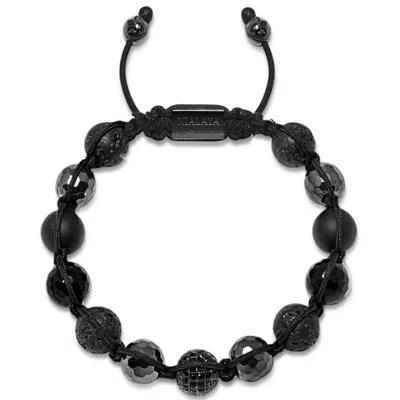 Nialaya Men's Beaded Bracelet With Black Cz Diamond, Lava Stone, Matte Onyx, & Agate In Black