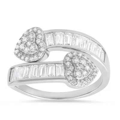 Kylie Harper Women's Sterling Silver Heart Baguette-cut Diamond Cz Bypass Ring In Metallic