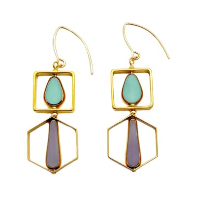 Aracheli Studio Women's Geometric Art Paled Turquoise & Lavender Earrings In Gold