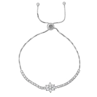 Kylie Harper Women's Sterling Silver Floral Diamond Cz Adjustable Bracelet In Silver