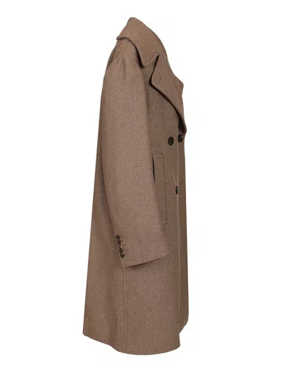 Dries Van Noten Oversized Double-breasted Coat Coats Beige In Brown