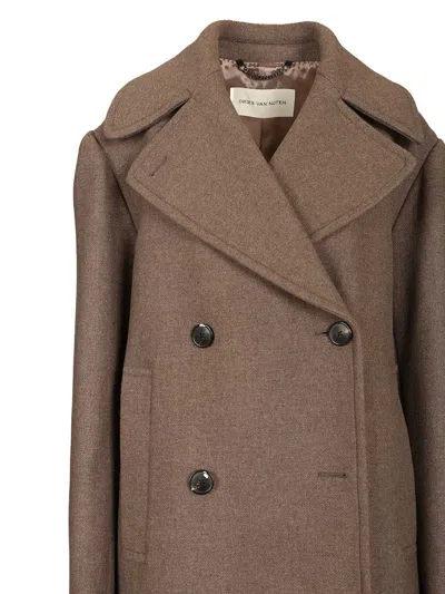 Dries Van Noten Oversized Double-breasted Coat Coats Beige In Brown