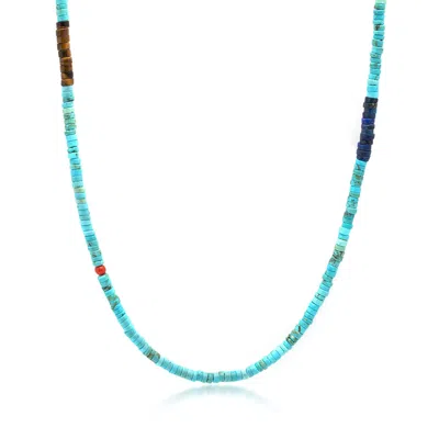 Nialaya Turquoise Tiger Eye Lapis Heishi Necklace In Blue