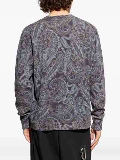 Etro Ribbed Knit Crewneck Sweater Paisley In Gray