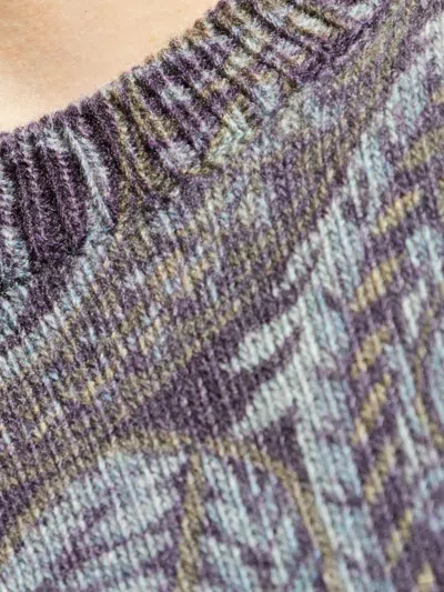 Etro Ribbed Knit Crewneck Sweater Paisley In Gray