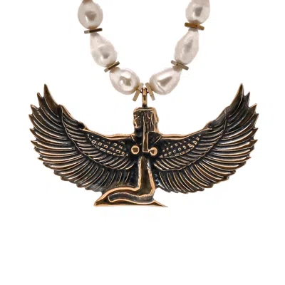 Ebru Jewelry Women's Gold / White / Brown Teardrop Pearl Magical Goddess Isis Pendant Beaded Necklace - White In Multi