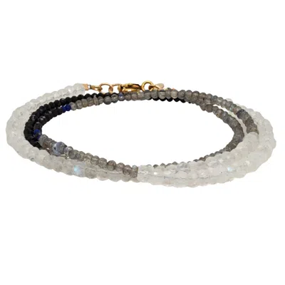 Lori Kaplan Design Women's Black / White / Grey Triple Wrap Monochromatic Moonstone, Labradorite, Spinel Bracelet Or Ne In Multi