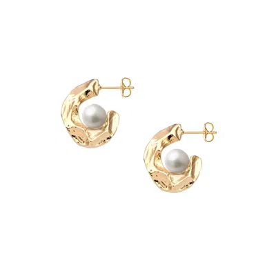 Adriana Pappas Designs Women's Mini Hammered Pearl Hoops In Yellow