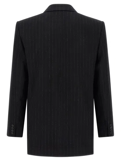 Saint Laurent Men Embroidered Flannel Blazer In Black