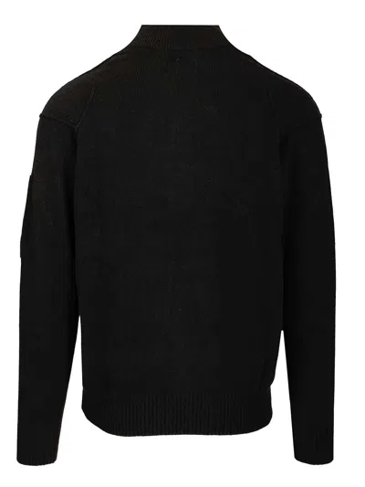 C.p. Company Polo Collar In Lambswool Grs Knitwear Black In Black