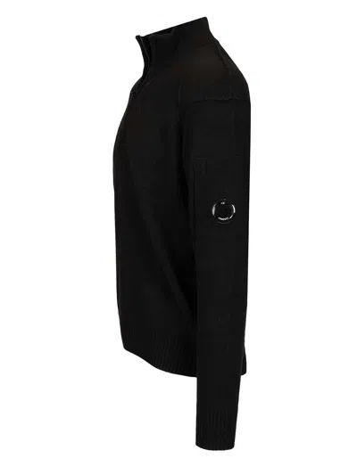 C.p. Company Polo Collar In Lambswool Grs Knitwear Black In Black
