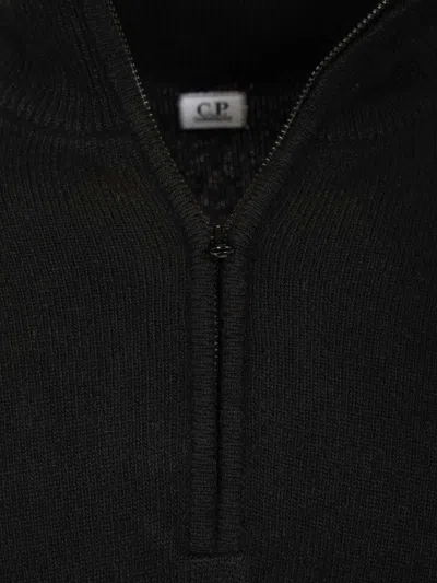 C.p. Company Polo Collar In Lambswool Grs Knitwear Black In Black