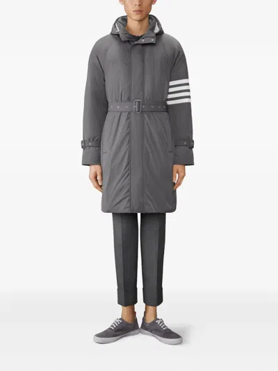 Thom Browne Poly Twill 4-bar Hooded Down Parka With Belt Clothing In Gray