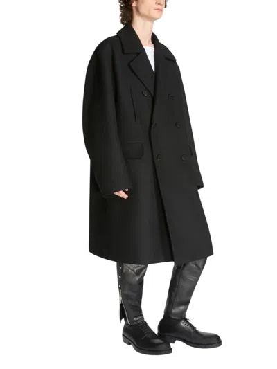 Dries Van Noten Racos 2216 M.w. Wool Double Breasted Coat In Black