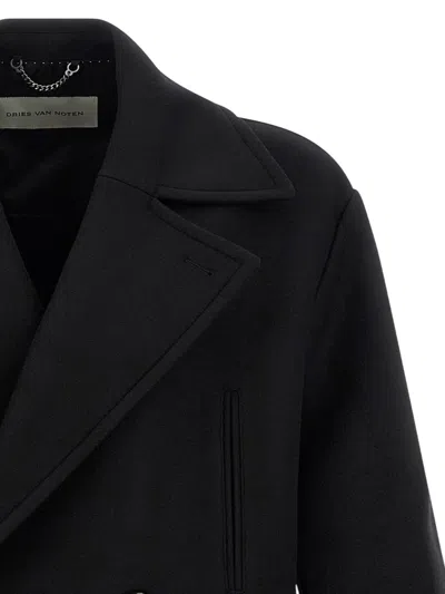 Dries Van Noten Racos 2216 M.w. Wool Double Breasted Coat In Black