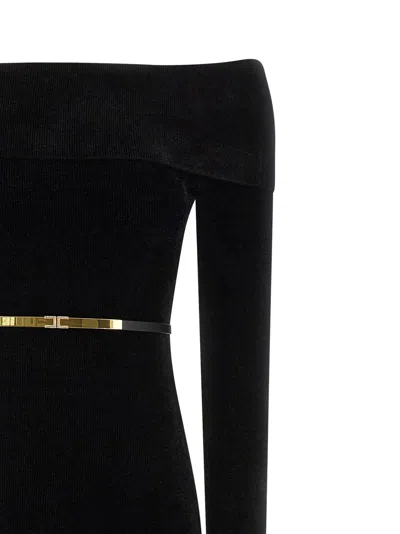 Elisabetta Franchi Red Carpet Chenille Dress With Belt In Black