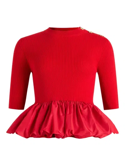 Patou Ruffle Hem Ribbed Jumper In Wool And Faille