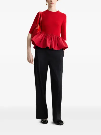 Patou Ruffle Hem Ribbed Jumper In Wool And Faille