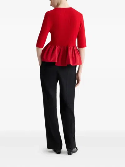 Patou Ruffle Hem Ribbed Jumper In Wool And Faille