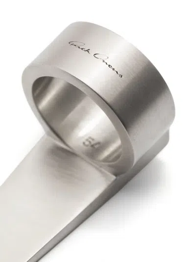 Rick Owens Asymmetric Brass Ring Engraved Detail In Metallic