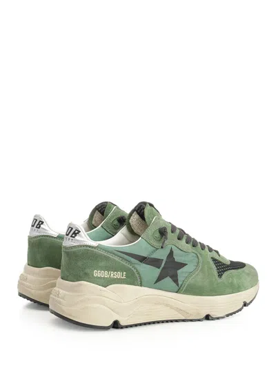 Golden Goose Running Sole Nylon And Net Upper Suede Toe And Spur Printed Star Nappa Heel Sneakers Green In Green