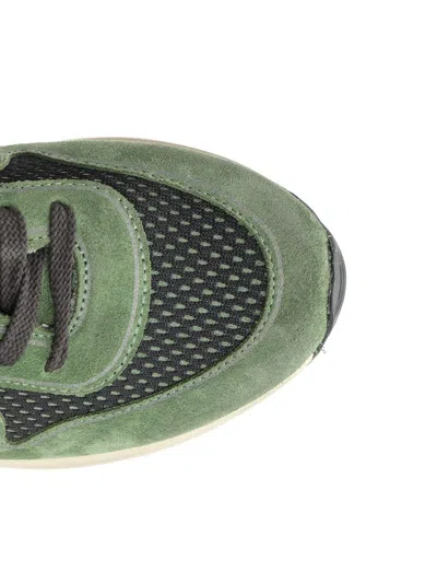 Golden Goose Running Sole Nylon And Net Upper Suede Toe And Spur Printed Star Nappa Heel Sneakers Green In Green