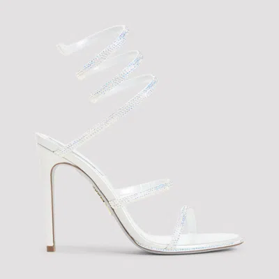 René Caovilla Ivory Leather Sandals With Striking Crystal-embellished Ankle Strap In White