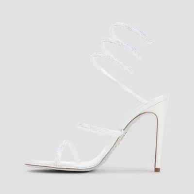 René Caovilla Ivory Leather Sandals With Striking Crystal-embellished Ankle Strap In White
