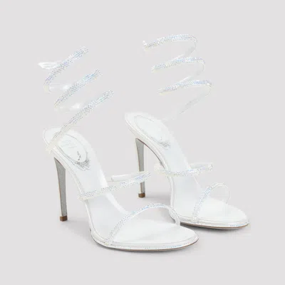 René Caovilla Ivory Leather Sandals With Striking Crystal-embellished Ankle Strap In White